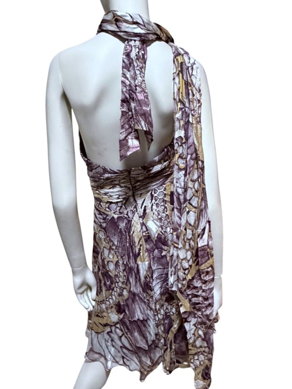 Y2K Nina Austin Silk Blend Dress XS Halter Backless Beaded Butterfly Fairy HOCO - Picture 7 of 13